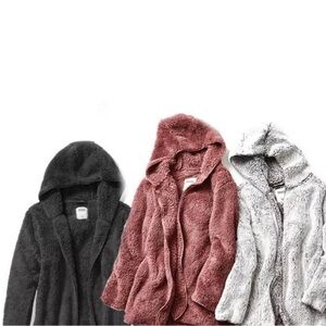 Victoria’s Secret PINK Hooded Gray Teddy Jacket XS (Runs Large) Sherpa Cardigan